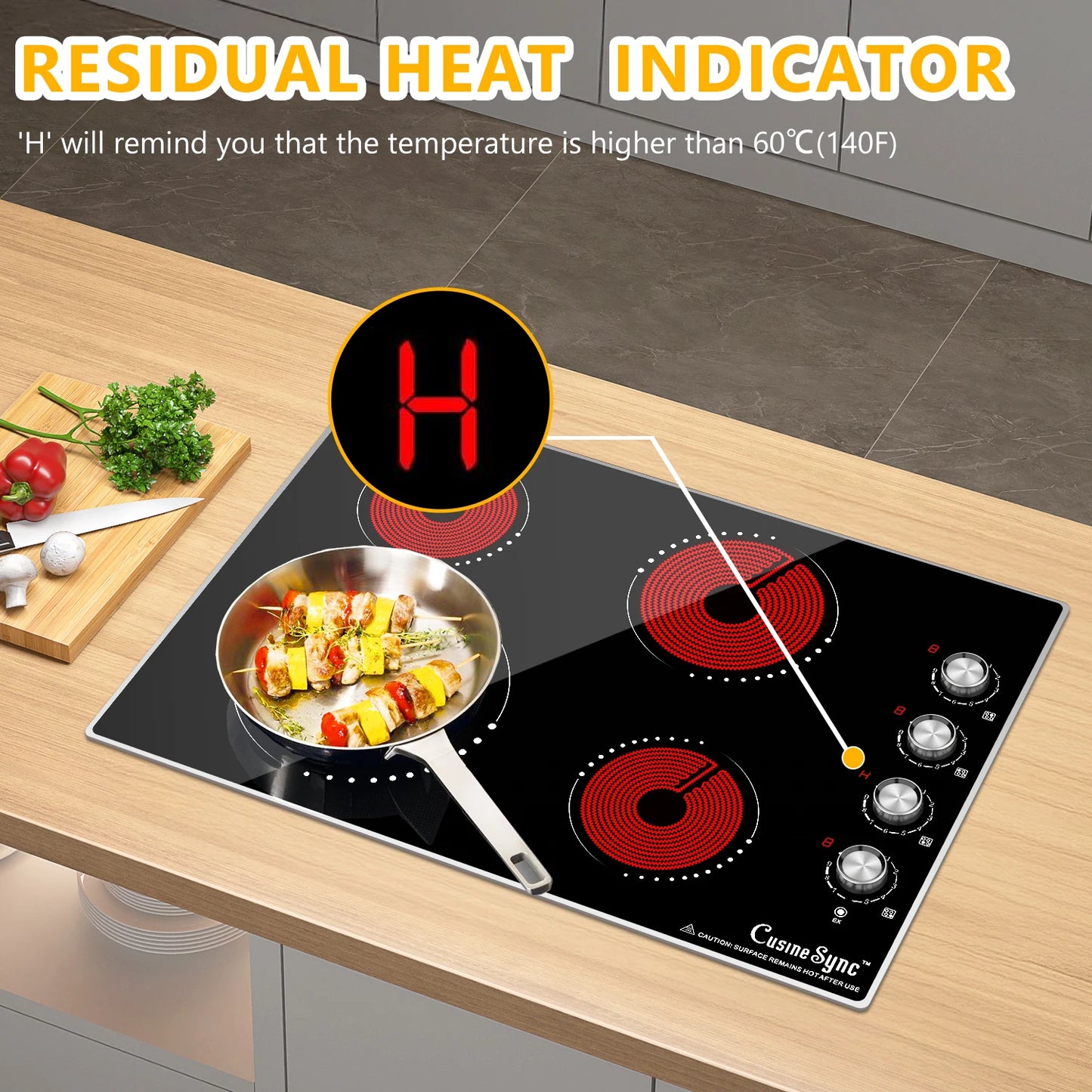 Electric Cooktop 30 Inch - 4 Burners Built-in Ceramic Cooktop, 30" Radiant Electric Stove Top with Knob Control 7200W
