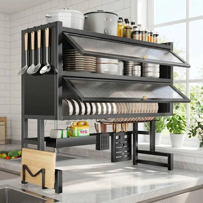 Over The Sink Dish Drying Rack,3 Tier Adjustable Length Full Stainless Steel Large Storage Kitchen Dish Rack,For Kitchen Counter Expandable Multifunctional Organizers