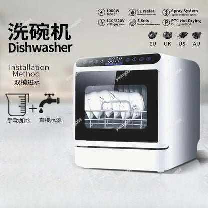 Portable Countertop Dishwasher No Installation Smart High Temp Drying Household Washer