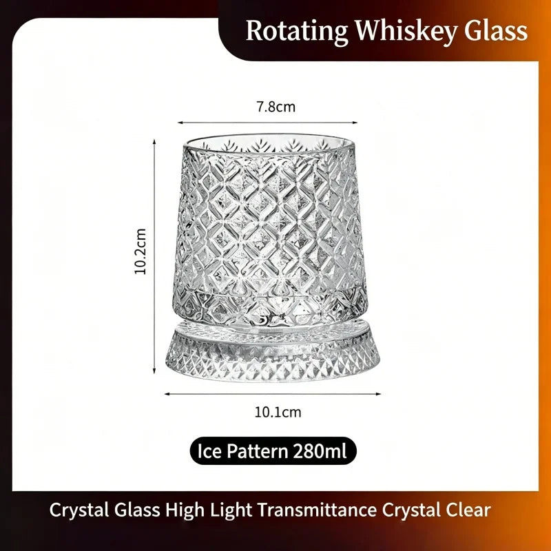 280ml Rotating Whiskey Glass Crystal Rum Glass Cocktail Party Drinking Gift Creative Crystal Premium Beer Glass