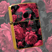Vibrant Rose Red Skull Rose Pattern Lighter, Punk Aesthetic Solid Durable Housing PORTABLE Lighter for Outdoor Camping Daily Use, Creative Exquisite Practical Gift for Smokers Friends Halloween Gothic A Fun and Humorous Light
