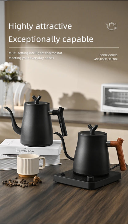 1L 1000W Gooseneck Electric Kettle Smart Teapot with Temperature Control for Precision Hand Brew Coffee Pouring Pot