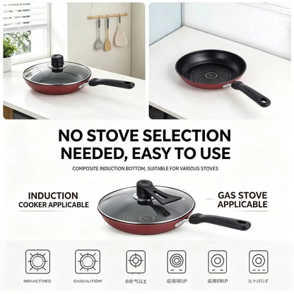 Non-Stick Cast Iron Frying Pan with Lid, Household Non-Stick Oil-Retaining Steak Frying Pan, Pancake Pan, Small Pan, Special Pan for Hand-Grabbed Pancakes, Frying Pan