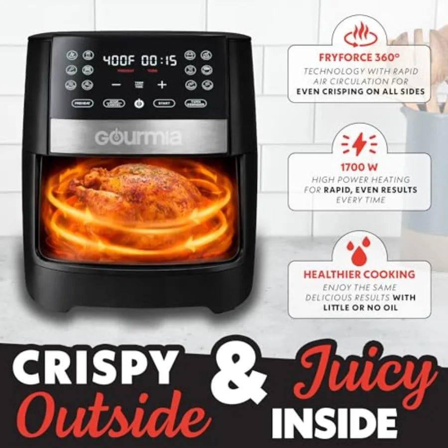 Digital air fryer for home kitchen use, aluminum nonstick black basket, sleek black finish, XL capacity with 12 one-touch prese