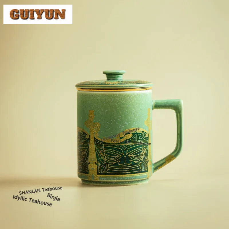 350ml Sanxingdui Standing Figure Cultural Creative Filter Tea Separator Cup Zen Tea Mug With Infuser Tea Maker Office Water Cup