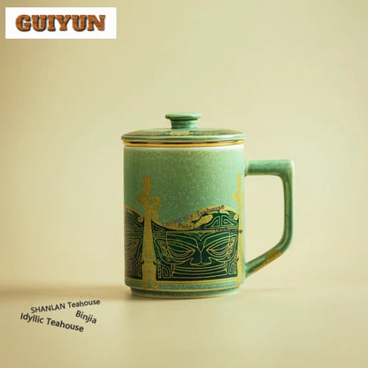 350ml Sanxingdui Standing Figure Cultural Creative Filter Tea Separator Cup Zen Tea Mug With Infuser Tea Maker Office Water Cup