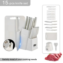 15 Pcs Stainless Steel Kitchen Knife Set with Block & Cutting Board, Ultra Sharp Chef Knives for Home Cooking