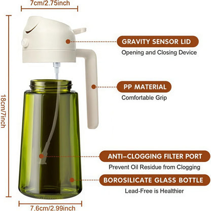 Oil Spray 470ml-2-in-1 Kitchen Oil Spray, Air Fryer, Salad, Vinegar and Kitchen Accessories Dispenser-Black
