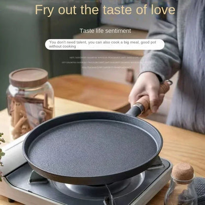 26cm Cast Iron Frying Pan, Uncoated Non-stick Crepe Maker Steak Pot for Gas Induction Cooker Kitchen