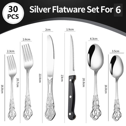 30 piece cutlery set - Western utensils knife, fork, spoon (including sharp steak knife) - for home, hotel, and restaurant use