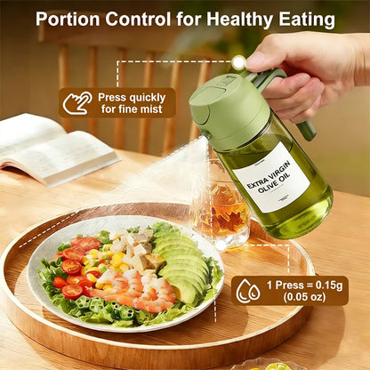 2-in-1 16oz 470ml Brown Glass Oil Sprayer Leakproof Eco-Friendly Olive Oil Dispenser Perfect for Cooking BBQ Grill Air Fryer