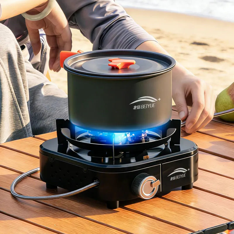 Beiyue 6 Burners Windproof Camping Gas Stove, High Power With Explosion-Proof Hose For Rv Outdoor Use