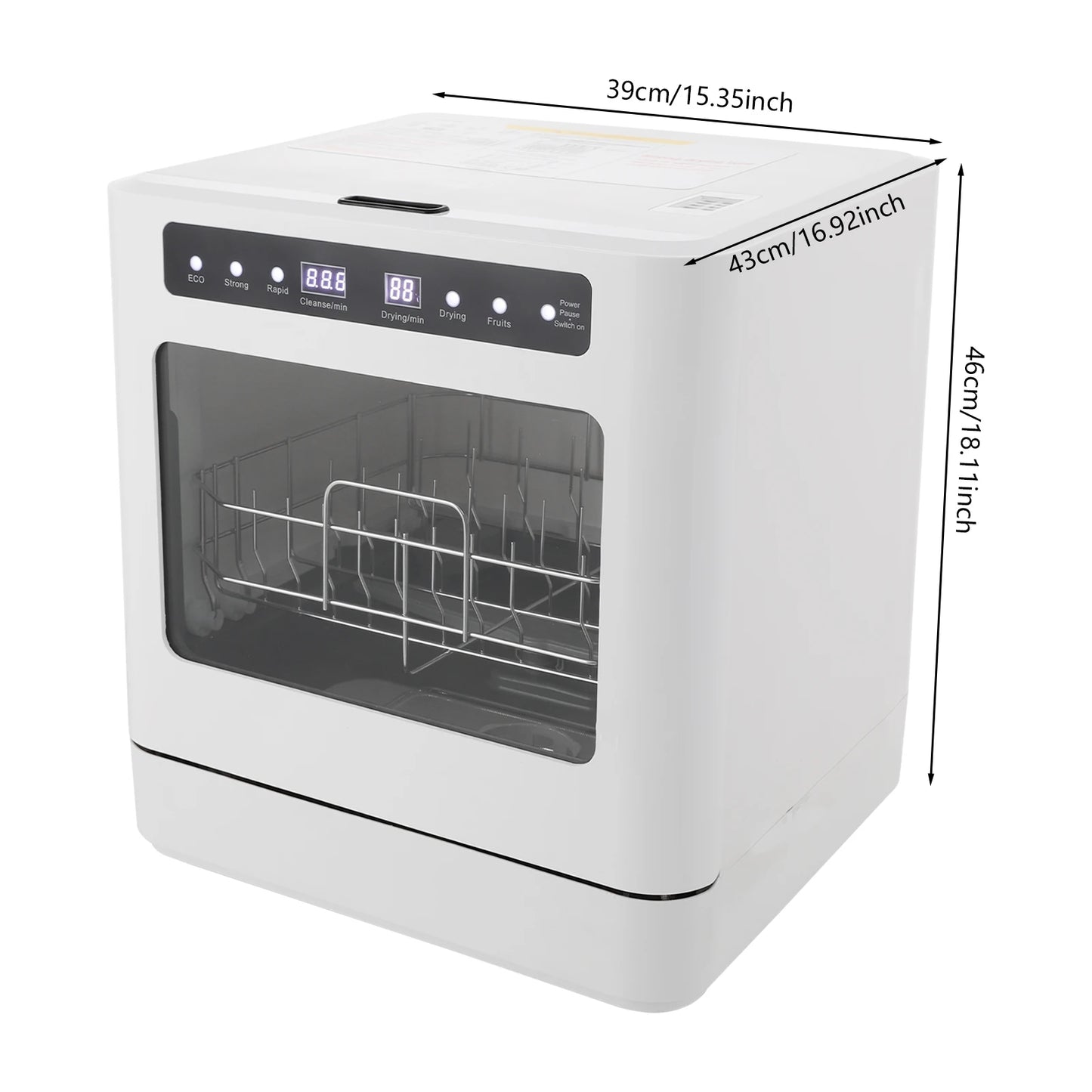 Portable Mini Countertop Dishwasher 39*43*46cm/15.35*16.92*18.11in- US Standard Household Energy-Saving Efficient with LED Display Bowl Rack Chopsticks Rack