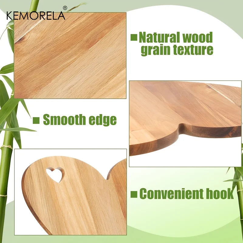 KEMORELA Heart-Shaped Acacia Wood Cutting Board 1/2PCS Food-Safe Bread Cheese Platter with Heart Cutouts Multi-Holiday