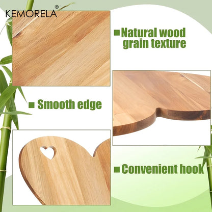 KEMORELA Heart-Shaped Acacia Wood Cutting Board 1/2PCS Food-Safe Bread Cheese Platter with Heart Cutouts Multi-Holiday