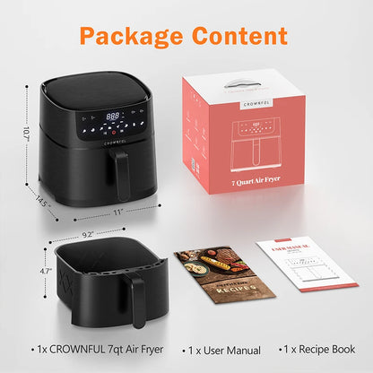 CROWNFUL Air Fryer 7L Touch-screen Display Air Fryer Oven with 8 Cooking Programs Oilless Electric Cooker and Nonstick Basket