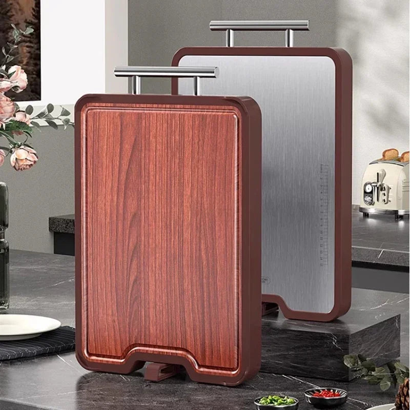 Double-Sided Antibacterial Cutting Board Mold Resistant PP Material Ebony & 316 Stainless Steel Chopping Block for Kitchen