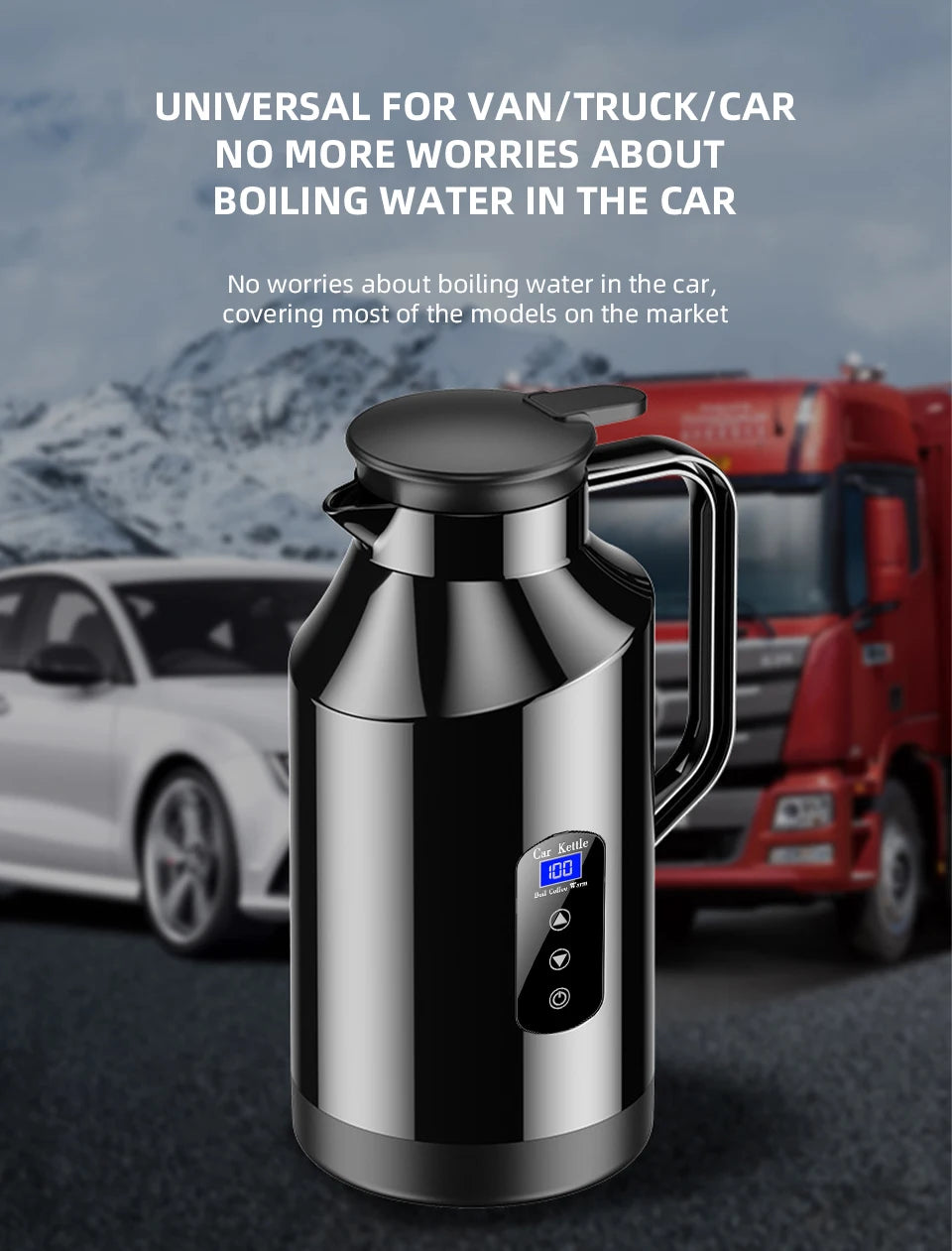 12V 24V Portable Car Hot Kettle 1200mL/1500mL Large Capacity 304 Stainless Steel Thermos Water Bottle Travel For Tea Coffee