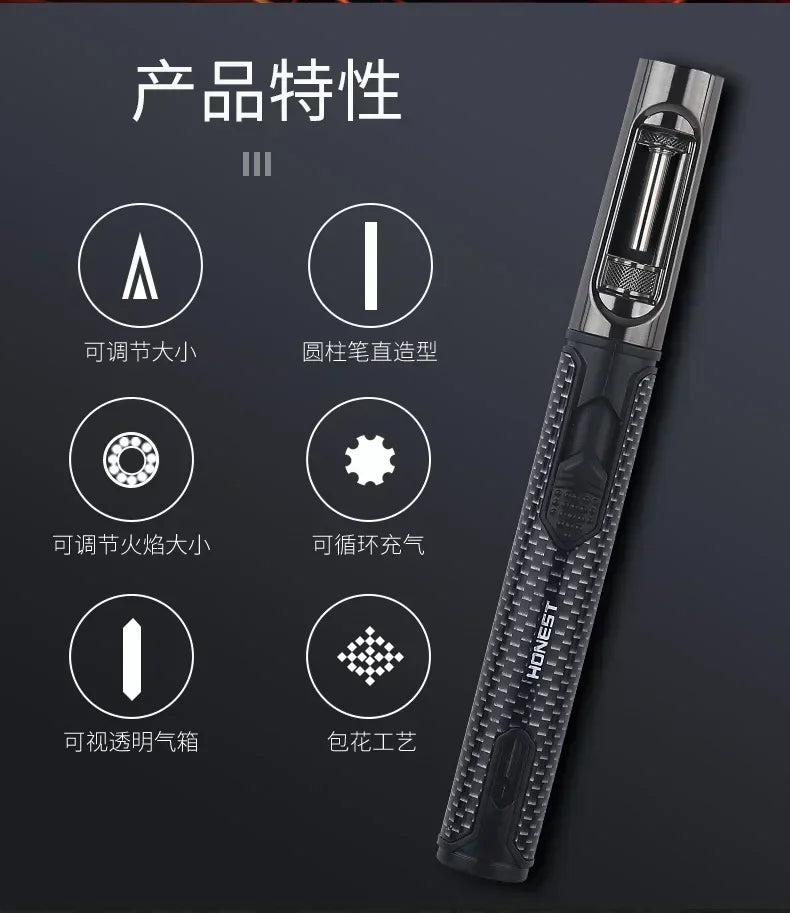 HONEST Metal Windproof Jet Blue Flame Butane Gas Lighter Visible Gas Window Outdoor Camping BBQ Kitchen Cigar Lighters Smoking
