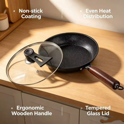 Granite Non Stick Frying Pan, Household Skillet for Steak Egg Pancake, All Stoves Compatible, Works with Induction & Gas Stove
