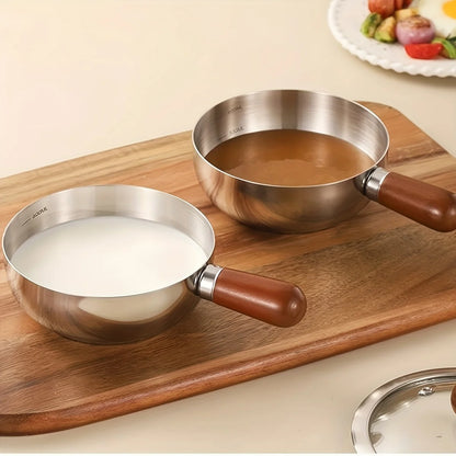 Multifunctional Stainless Steel Pot Without Lid,Wood Handle,Induction Ready,Even Heating – Ideal for Dorms, RVs & Small Kitchens