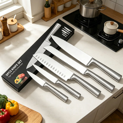 5-piece stainless steel kitchen knife set, specially designed bread knife by Thorer, suitable for kitchen accessory knives