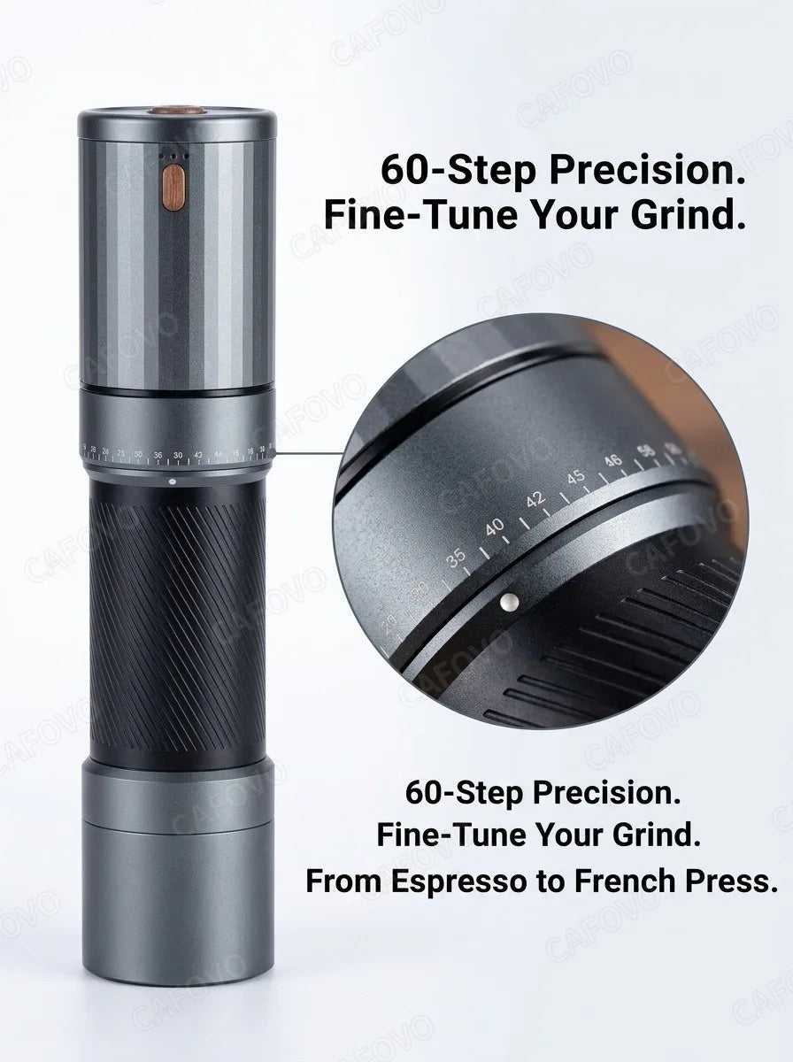 CAFOVO MG138C Coffee Grinder Electric & Manual Set 10-Star Titanium Plating Conical Burr 60-Step Precision for Espresso Travel