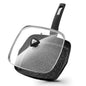 KOCH SYSTEME CS 10 Inch Nonstick Grill Pan for Stove Tops, Nonstick Skillet with Bakelite Handle, Square Grill Skillet with Lid