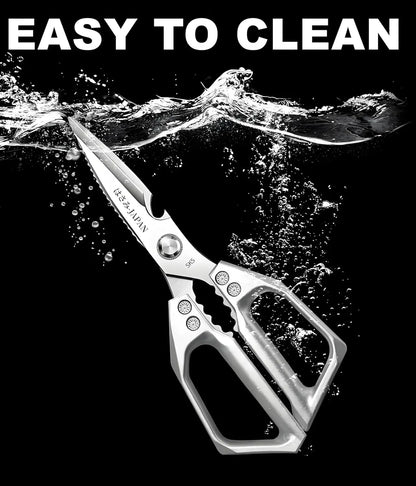 Heavy Duty Kitchen Scissors – Sharp Stainless Steel Cooking Shears for Meat, Chicken, Fish, Poultry, Herbs and Bread, Dishwasher Safe, Silver