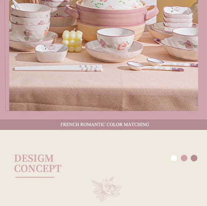 Flower, Underglaze Color, Ceramic Tableware, Bowl and Plate Combination
