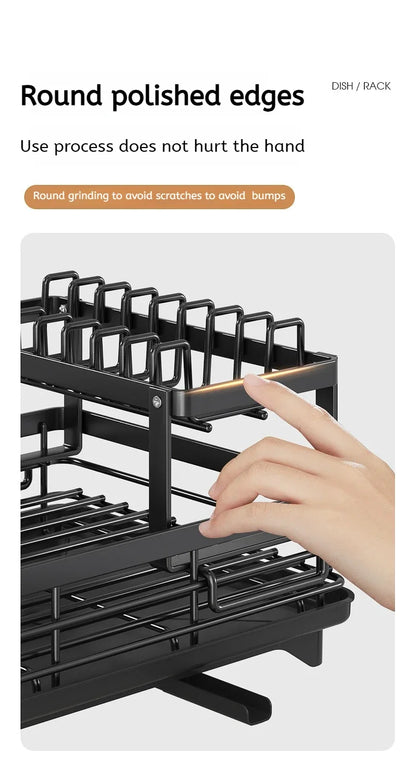 Adjustable Stainless Steel Dish Drying Rack with Drain Board – Over-Sink Plate Holder & Kitchen Storage Organizer