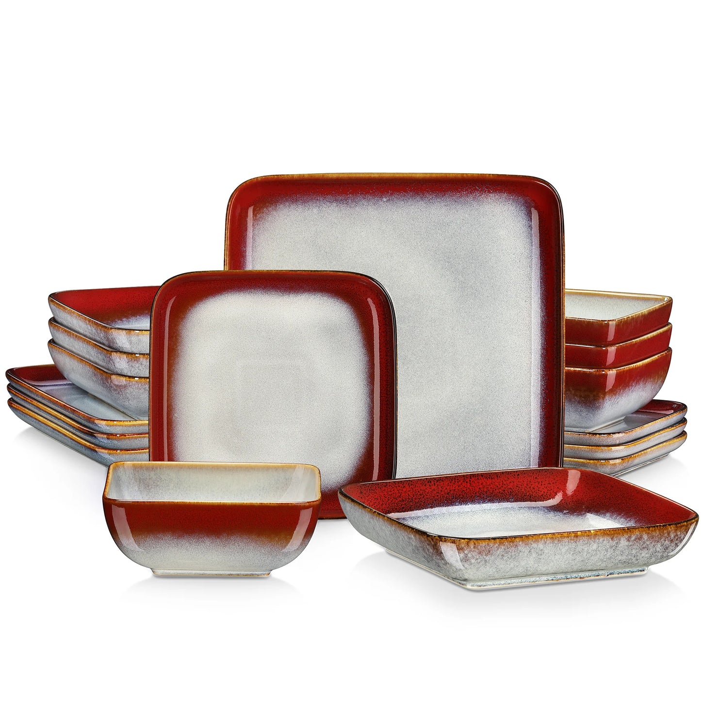 Vancasso Stern Dinner Set Blue Square Kiln Change Glaze Tableware 16 Pieces Kitchen Dinnerware Ceramic Crockery Set for 4 Person