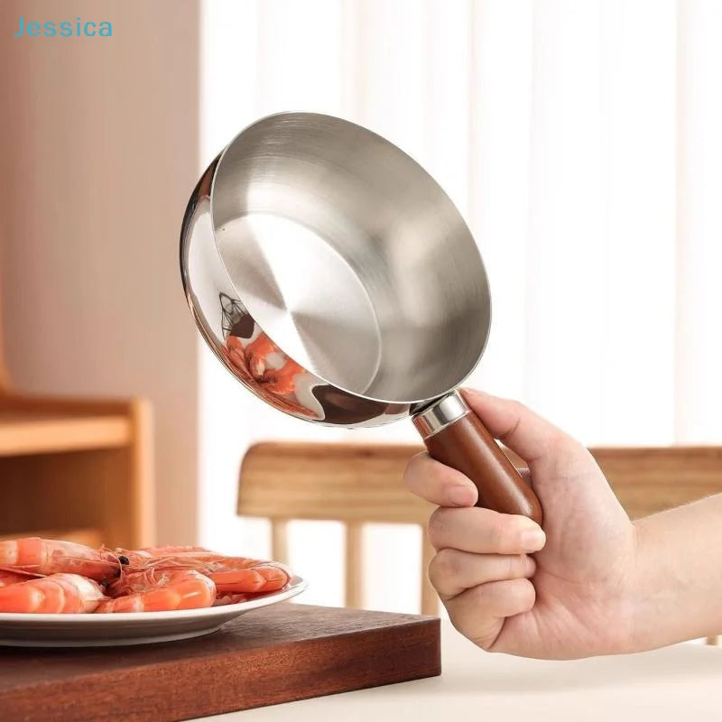 ♥Stainless Steel Saucepan with Wooden Handle - Single-Size Cookware for Boiling/Sauces, Induction & Gas Stove Compatible Pan