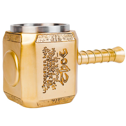 Thor Hammer Mug Norse Mythology Mjolnir 3D Coffee Cup 450ml Sculpted Stainless Steel Resin Beer Mug Tankard Birthday Gift