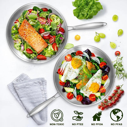 12-Inch Stainless Steel Frying Pan with Lid, Induction-Ready, Oven & Dishwasher Safe for All Cooktops