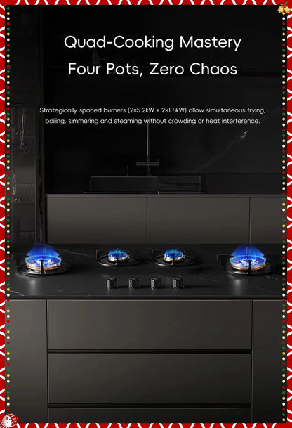 Hidden Built-in 4-Burner Gas Stove, Home Kitchen Range, Seamless Countertop Installation, Gas Cooktop for Residential Use