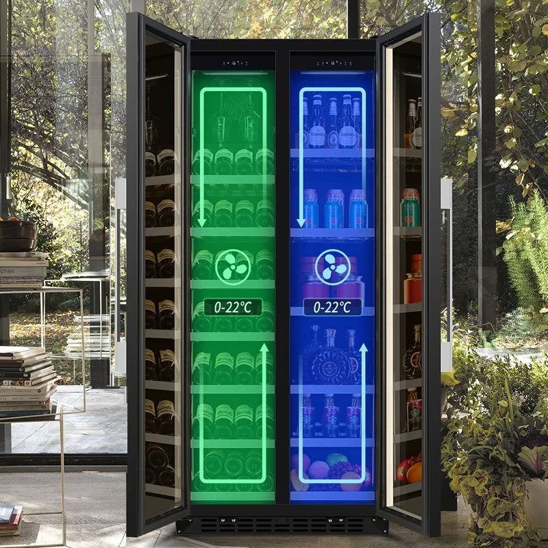 Ultra-Thin Double-Door Wine Cabinet with Constant Temperature Embedded Ice Bar Refrigerator for Home Party Wine Coolers Chillers