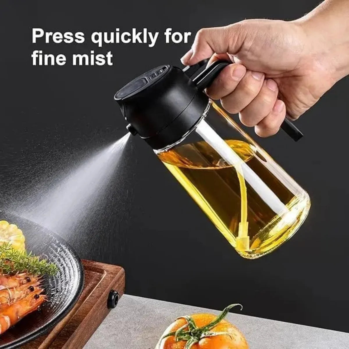 2-in-1 Glass Oil Sprayer & Dispenser, 470ml Dual-Use Olive Oil Bottle for Kitchen, BBQ, and Salad