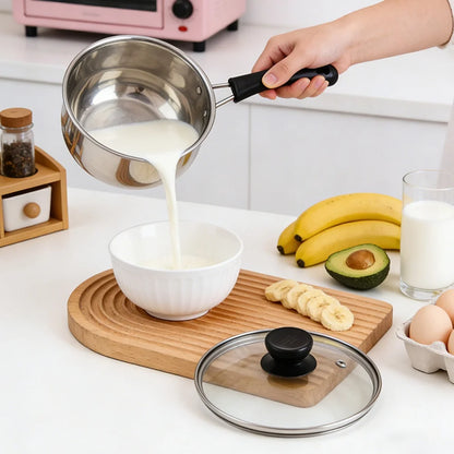 Glass Lidded Stainless Steel Saucepan with Multi Layer Base for Uniform Heating on Gas Induction Electric and Ceramic Stoves