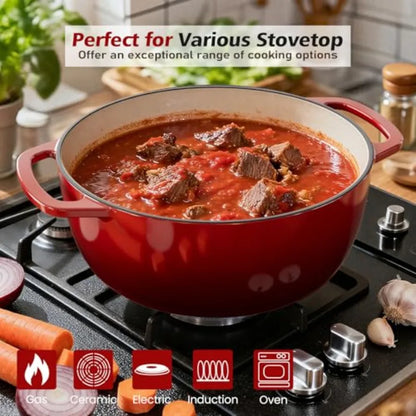 6QT Enameled Cast Iron Dutch Oven with Lid, Versatile Heavy-Duty Cookware Pot for Baking Bread, Braising, Soups and Stews, Oven
