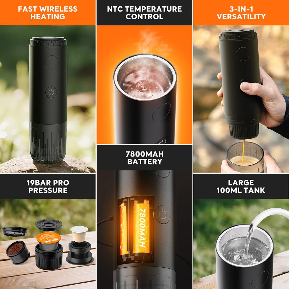 I Cafilas Compact Portable Nespresso Dolce Gusto Coffee Machine 3-in-1 Travel-Friendly Outdoor Powdered Coffee Maker for Adventures