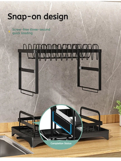 2 Tier Dish Drying Rack Kitchen Bowl Drainer Storage Rack Tableware Drain Chopsticks Knife Fork Water Cup Storage Holder 2 Tier