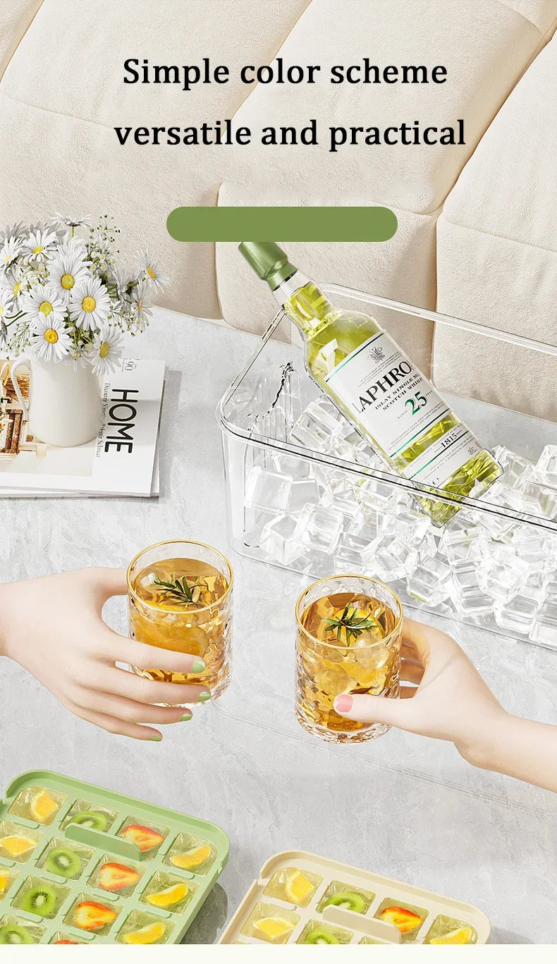 28/56 Grids Ice Cube Mold Press Ice Tray Bucket Multifunctional Ice Maker with One-touch To Release Portable Ice Box Ice Cube Tr