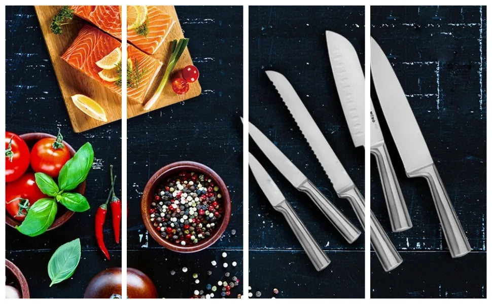 5 Piece Stainless Steel Kitchen Knife Set, Ergonomic Hollow Handle Design, Household Chef Knife for Chopping Carving Slicing
