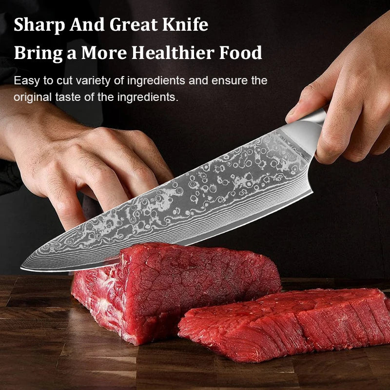 1/3PCS Kitchen Knife Sets Japanese Forged Damascus Steel Chef Santoku Knives Stainless Steel Rosewood Handle