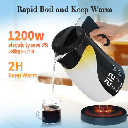 1200W Temperature Control Electric Kettle, 1.25L Stainless Steel Electric Teapot, 2 Hour Keep Warm, Automatic Shut Off, Boil-Dry Protection, Digital LED Display, Fast Boiling Tea Kettle & Hot Water Boiler