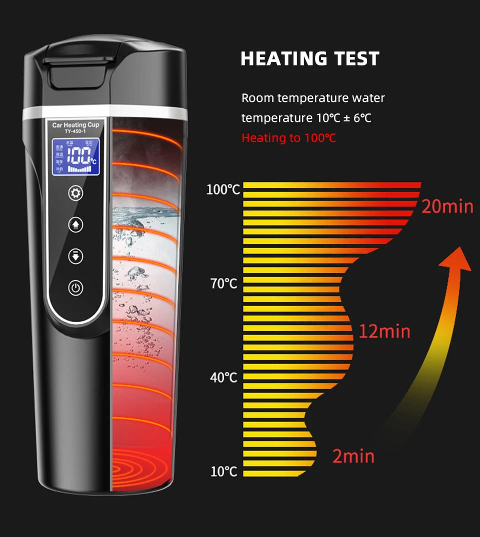 Portable Electric Kettle 12v/24v Smart Car Heating Cup Touch Screen Thermal Mug 450ml Car Heating Mug Temperature Adjustable