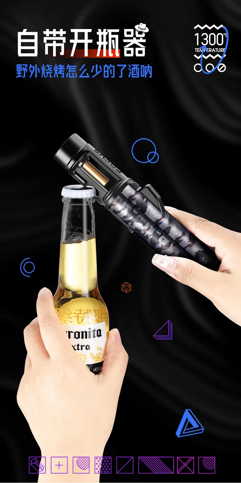 New Powerful Metal Gas Lighter Windproof Kitchen Cooking Torch Flame Jet Barbecue Smoking Accessories Cigar Lighters Men's Gift