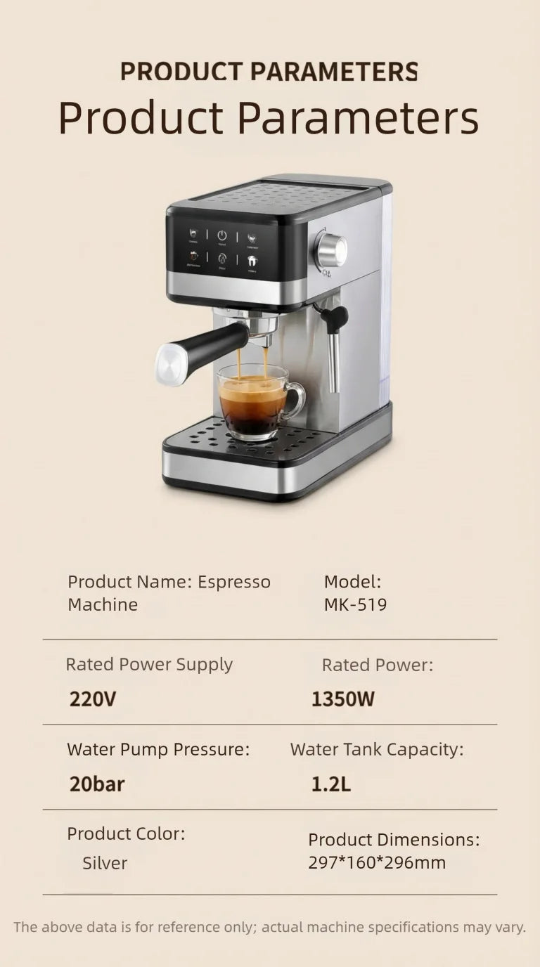 20Bar Semi-Automatic Espresso Machine with Steam Milk Frother - Compact for Home Use, Smart Temperature Control, Home Coffee Mak