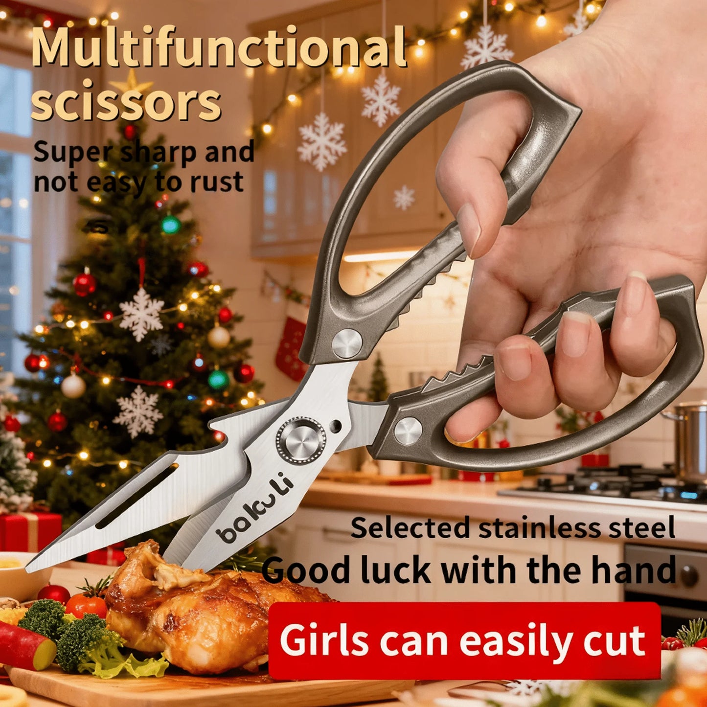 Japanese High-Carbon Steel Poultry Shears - Heavy Duty Kitchen Scissors for Chicken, Meat, Seafood & Bones